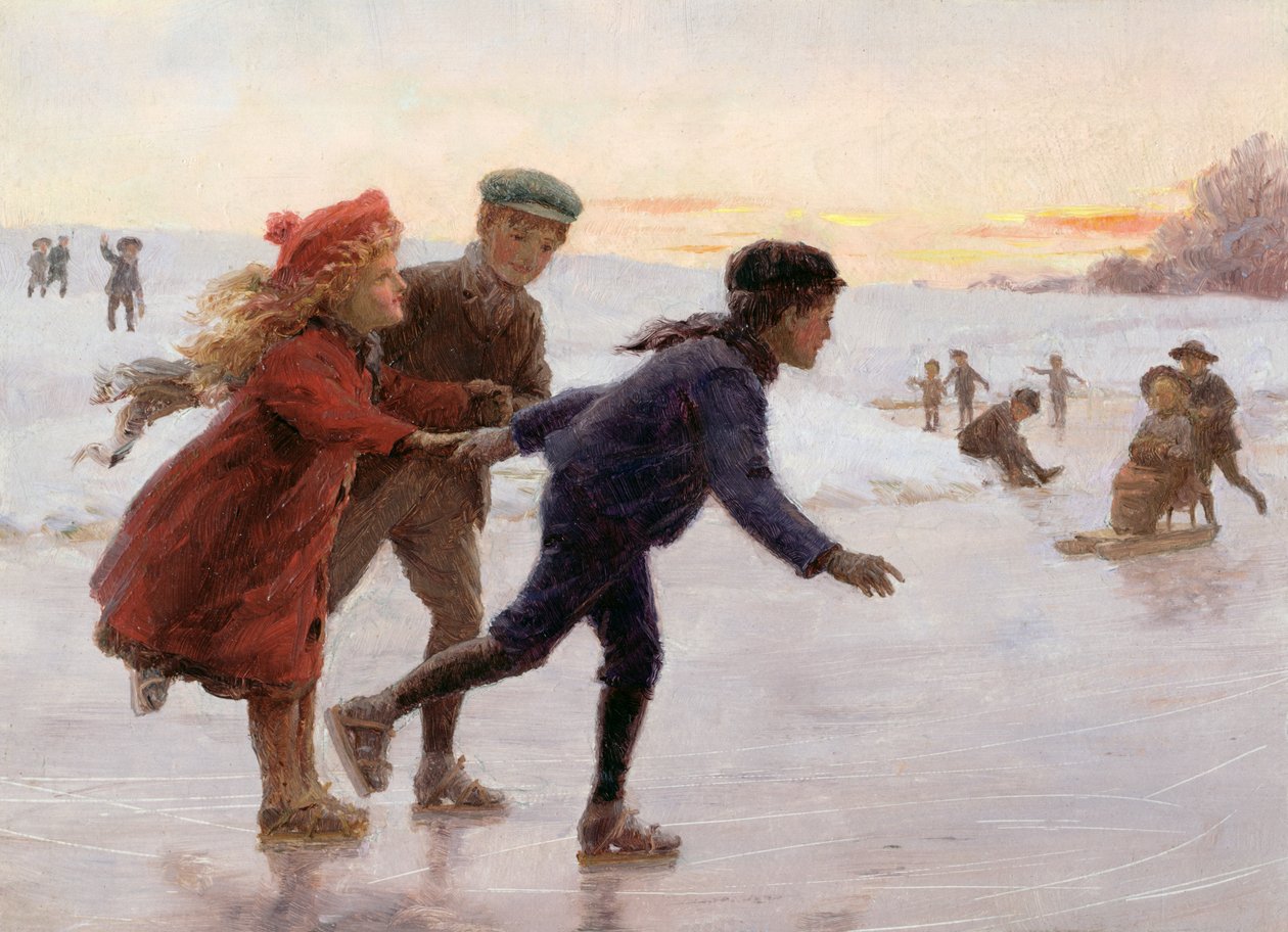 Barn som åker skridskor (olja ombord) av Percy Tarrant
