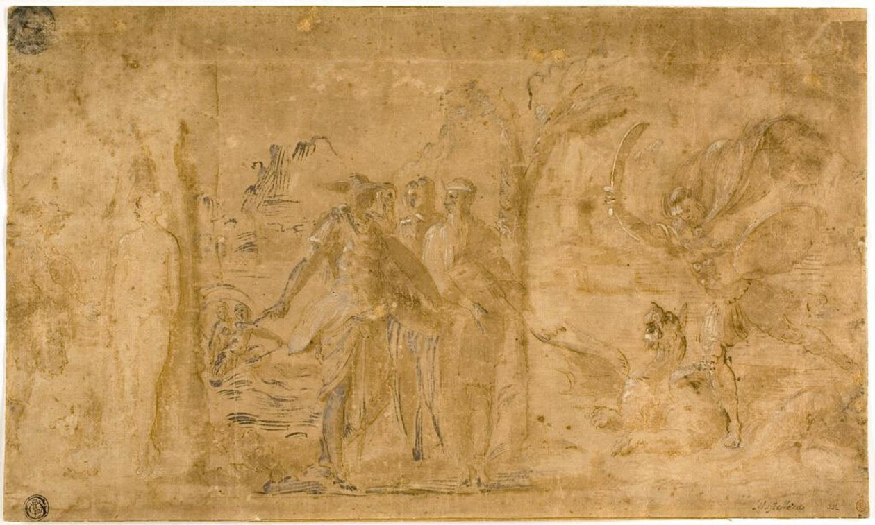 Studie för Perseus befrielse av Andromeda av Perino del Vaga