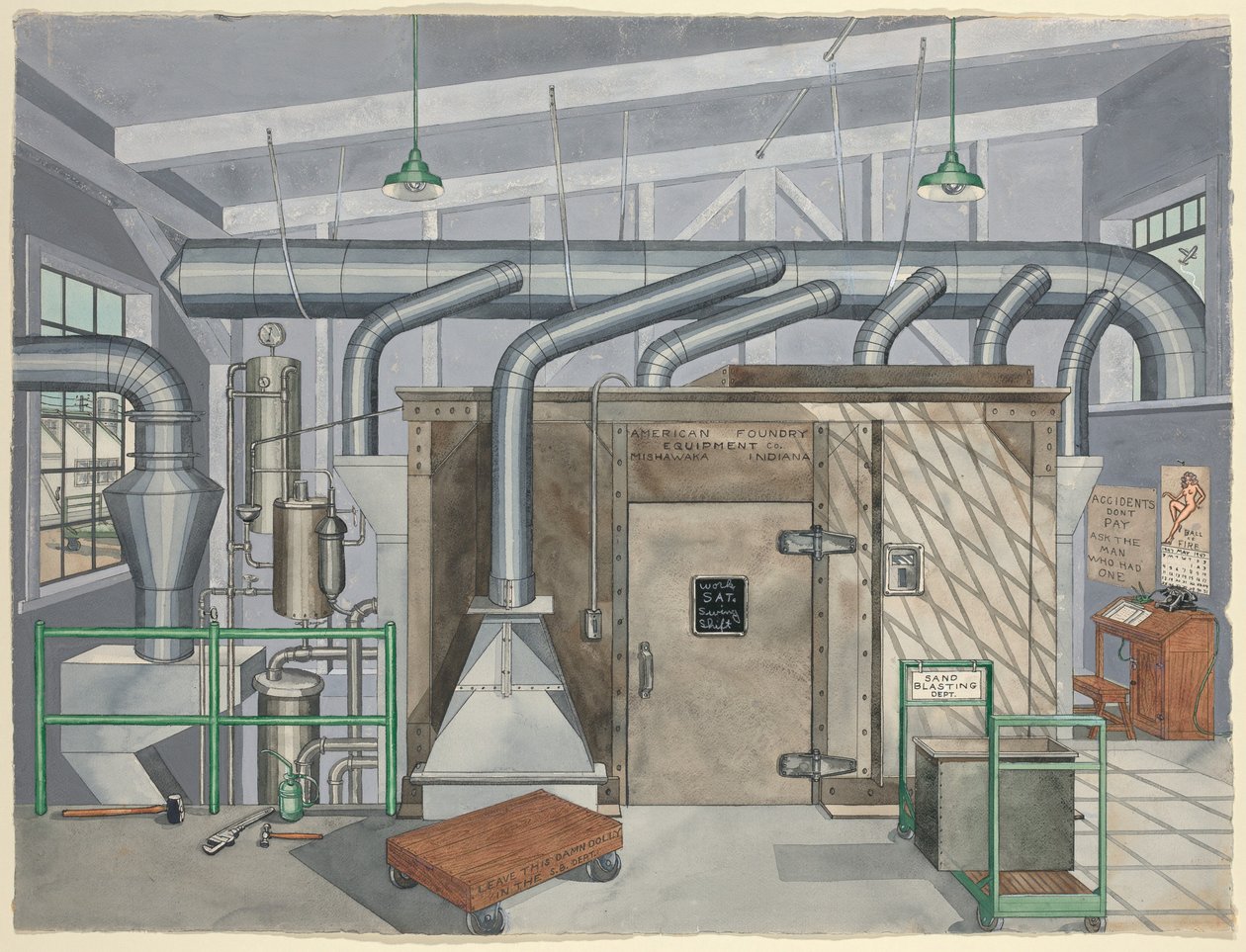 Exteriör sandblästringskammare, 1935, 19351942. av Perkins Harnly
