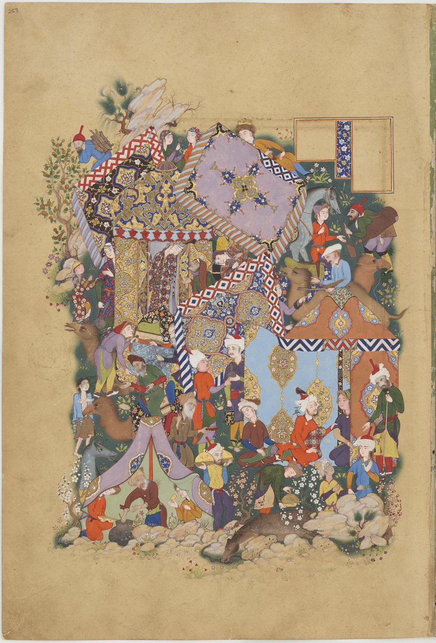 Majnun närmar sig lägret för Laylis karavan, illustration från en Haft Awrang av Persian School