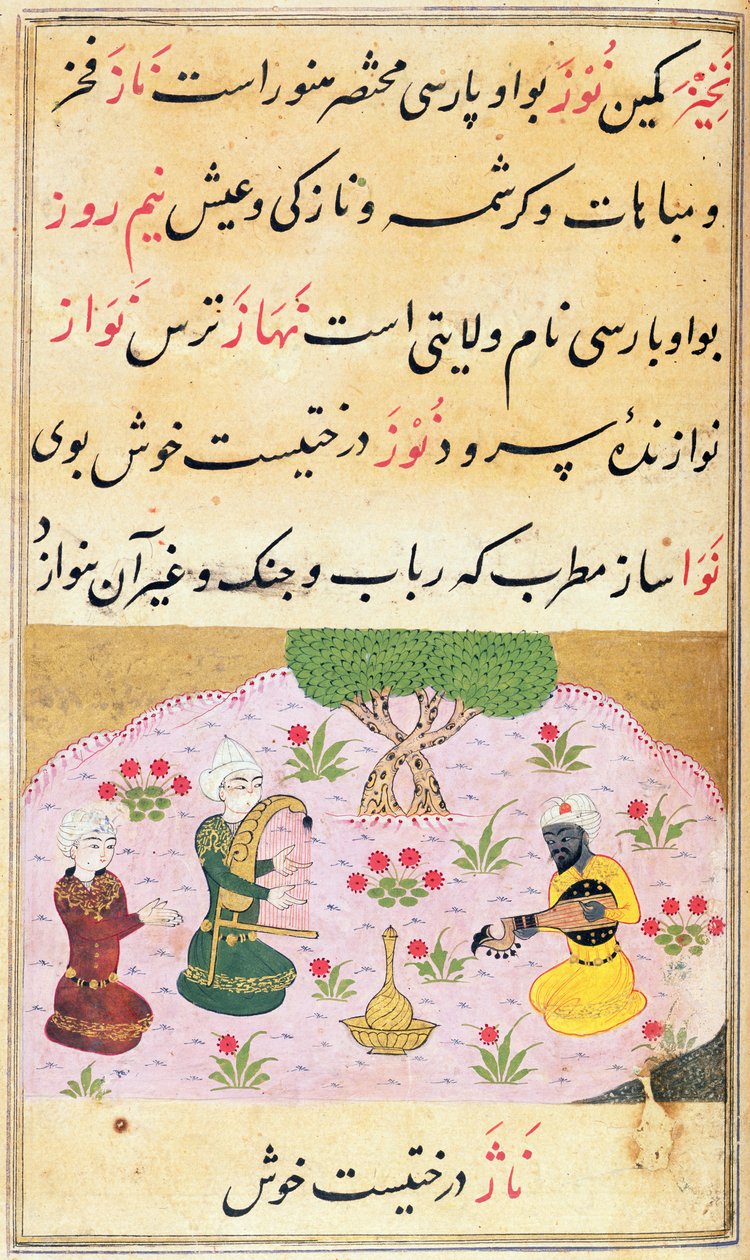 Or.3299 f.279 Musiker som spelar en låt (nava) av Persian School