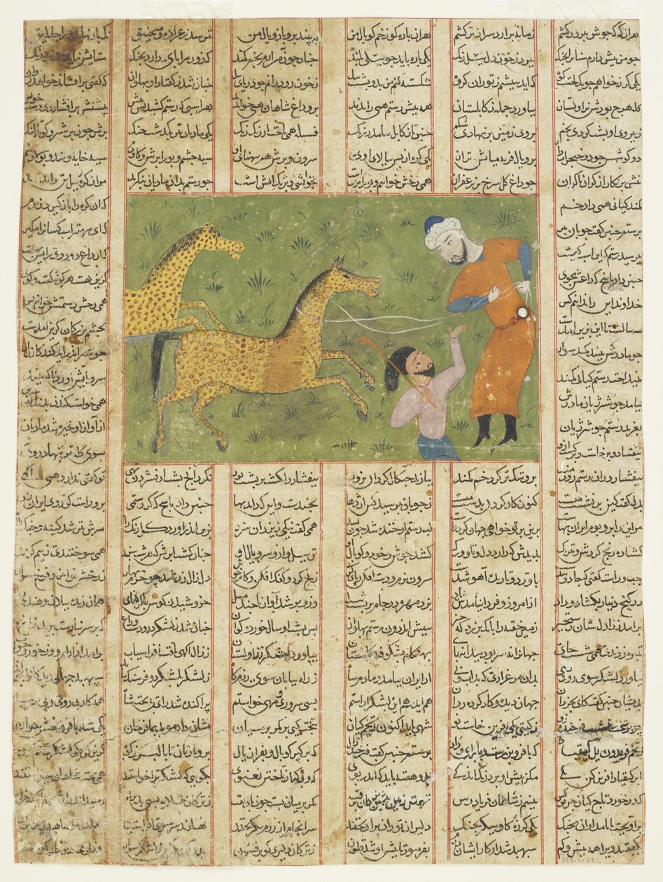 Rustom får sin häst Rakhsh av Persian School