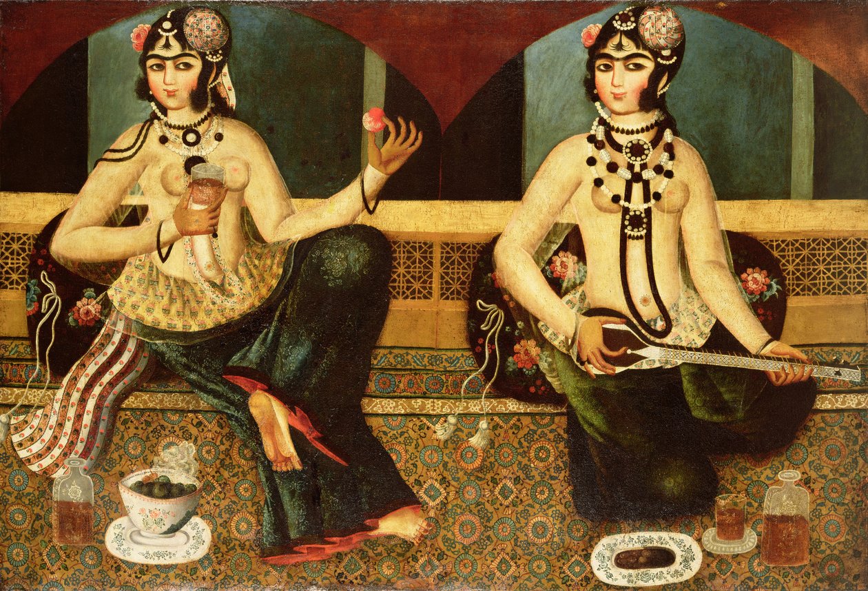 Två haremsdamer, Qajar, perser, c.1811-14 av Persian School