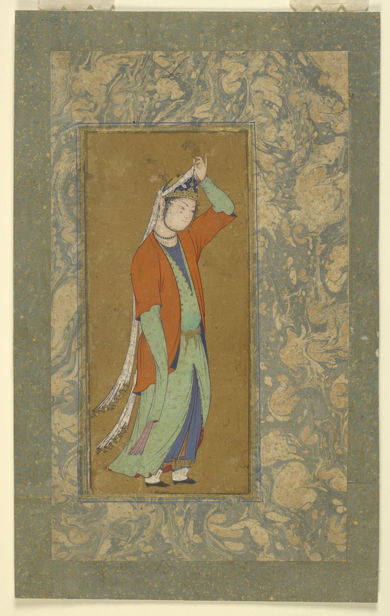 Kvinnan justerar sin aigrette, c.1590 av Persian School