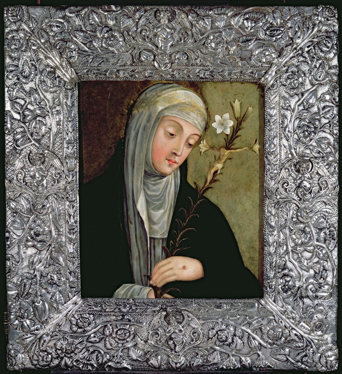 St. Katarina av Siena (olja på koppar) av Peruvian School