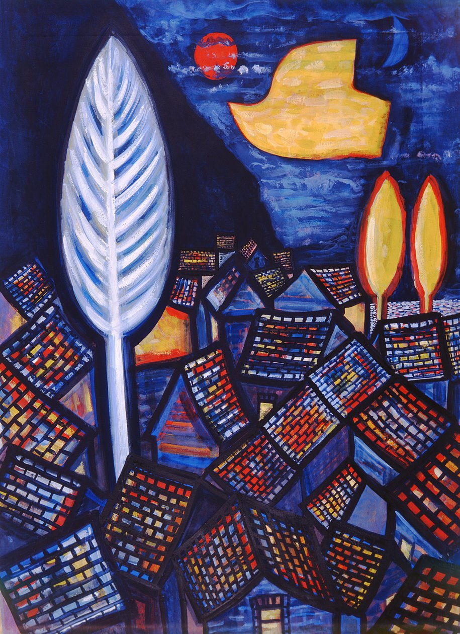 Above the Village, 1999 (gouache och wc på papper) av Peter Davidson