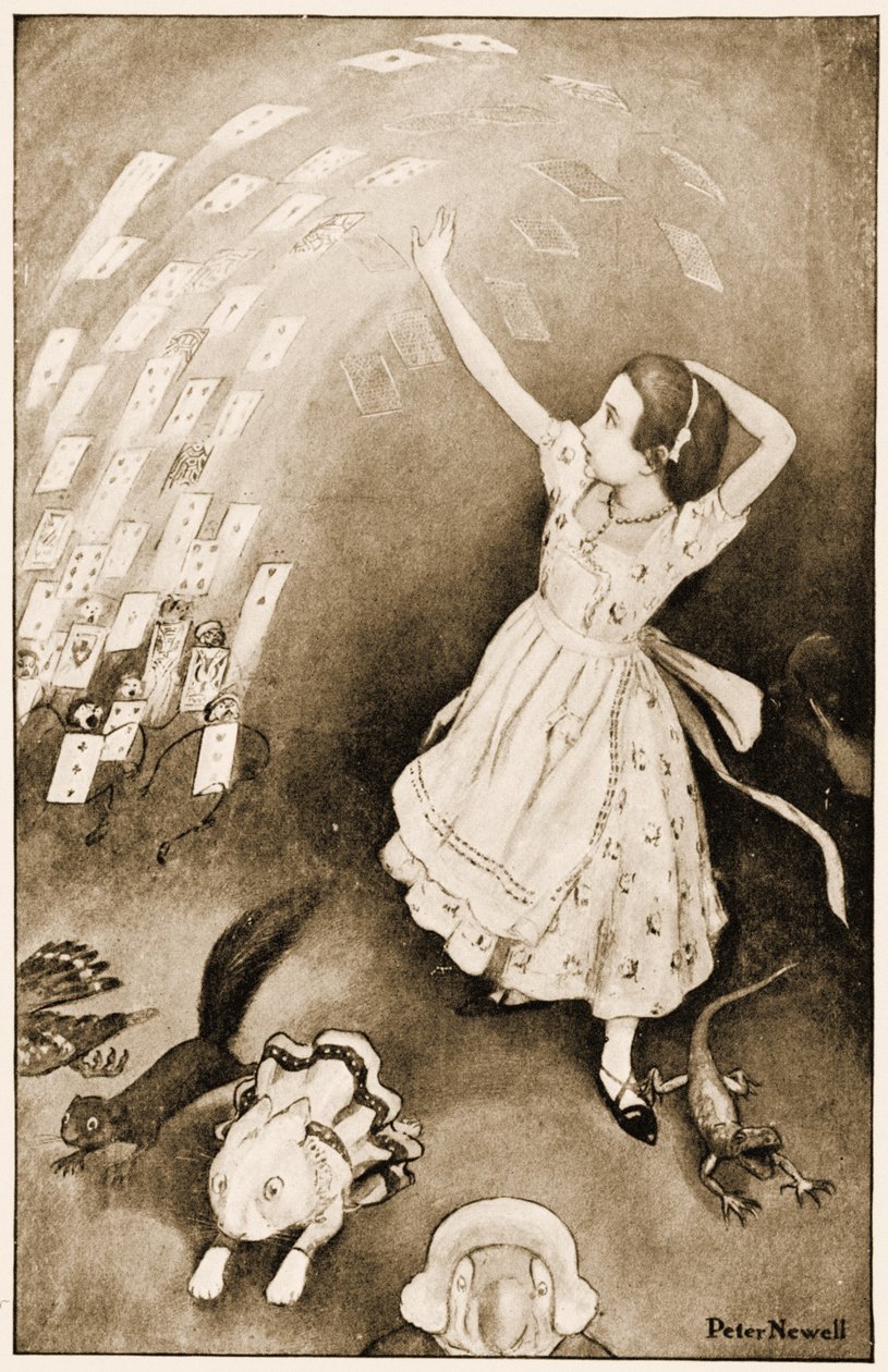 "Vid detta steg hela packningen upp i luften", illustration för Lewis Carrolls Alice