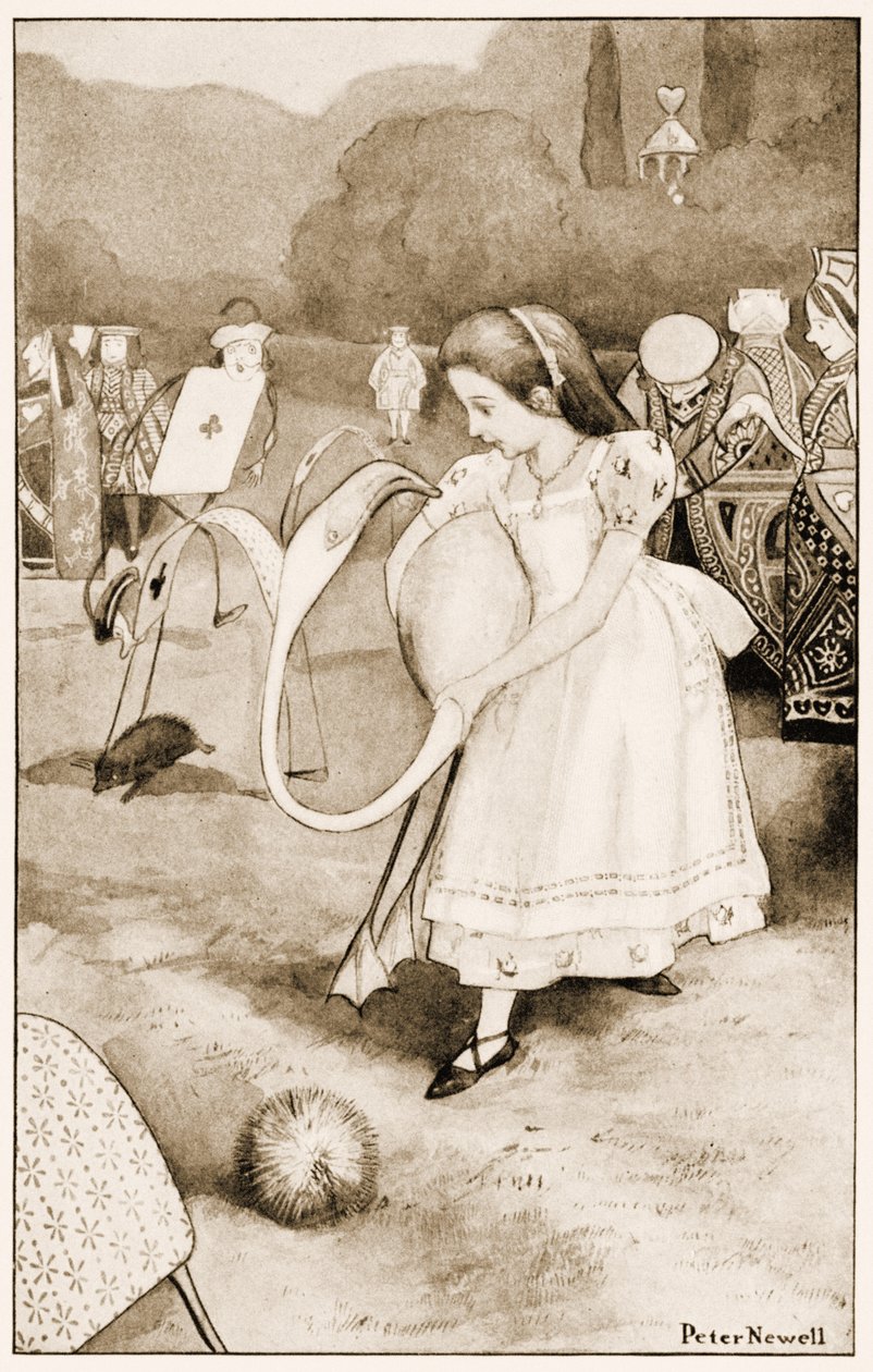 "Den skulle vrida sig runt och titta upp i hennes ansikte", illustration till Lewis Carrolls Alice