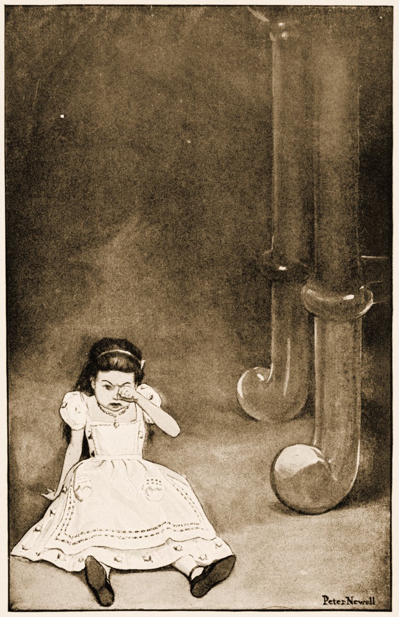 "Den stackars lilla satte sig ner och grät", illustration till Lewis Carrolls Alice