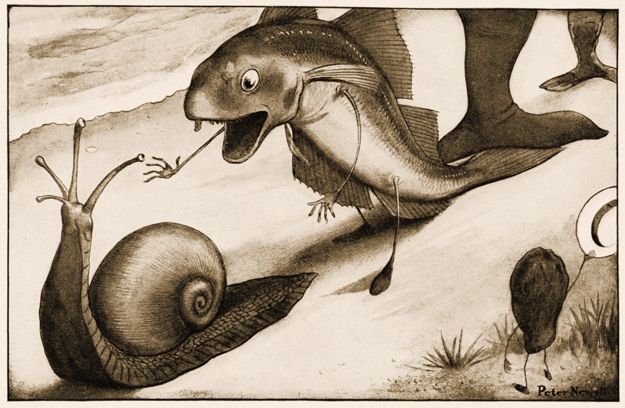 ""Kommer du att gå lite snabbare?" sa en vitling till en snigel", illustration till Lewis Carrolls Alice