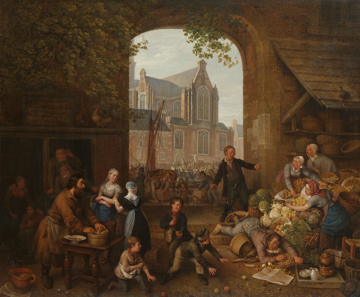 Twee dronkaards op de markt bij de Westerkerk te Amsterdam av Peter Paul Joseph Noël