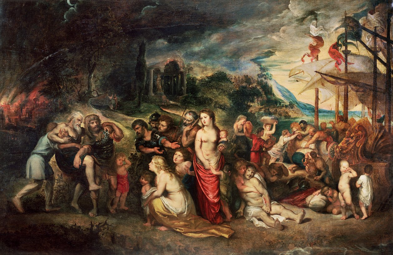 Aeneas förbereder sig för att leda trojanerna i exil, ca 1602 av Peter Paul Rubens