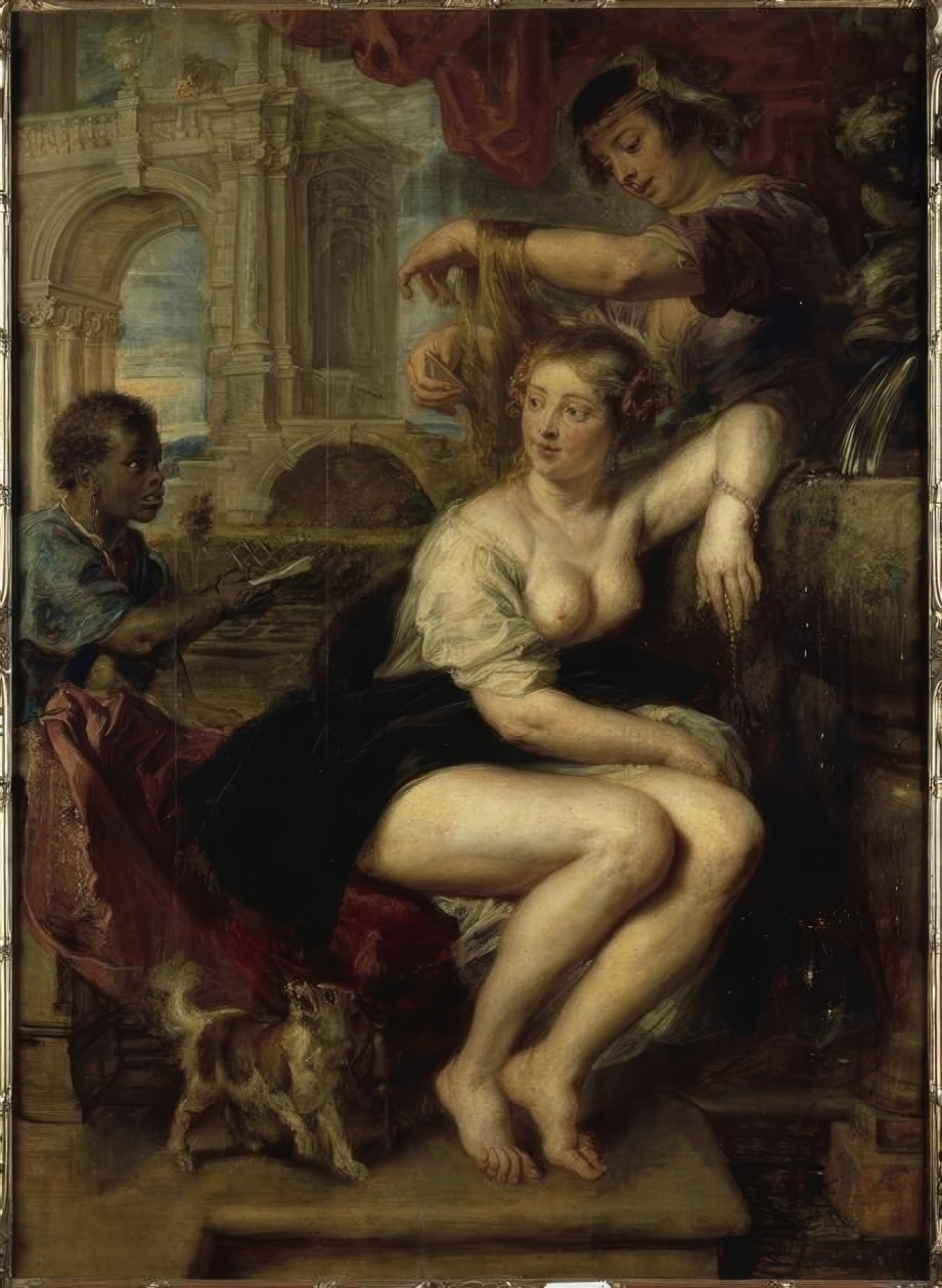 Batseba vid fontänen, tar emot Davids brev av Peter Paul Rubens
