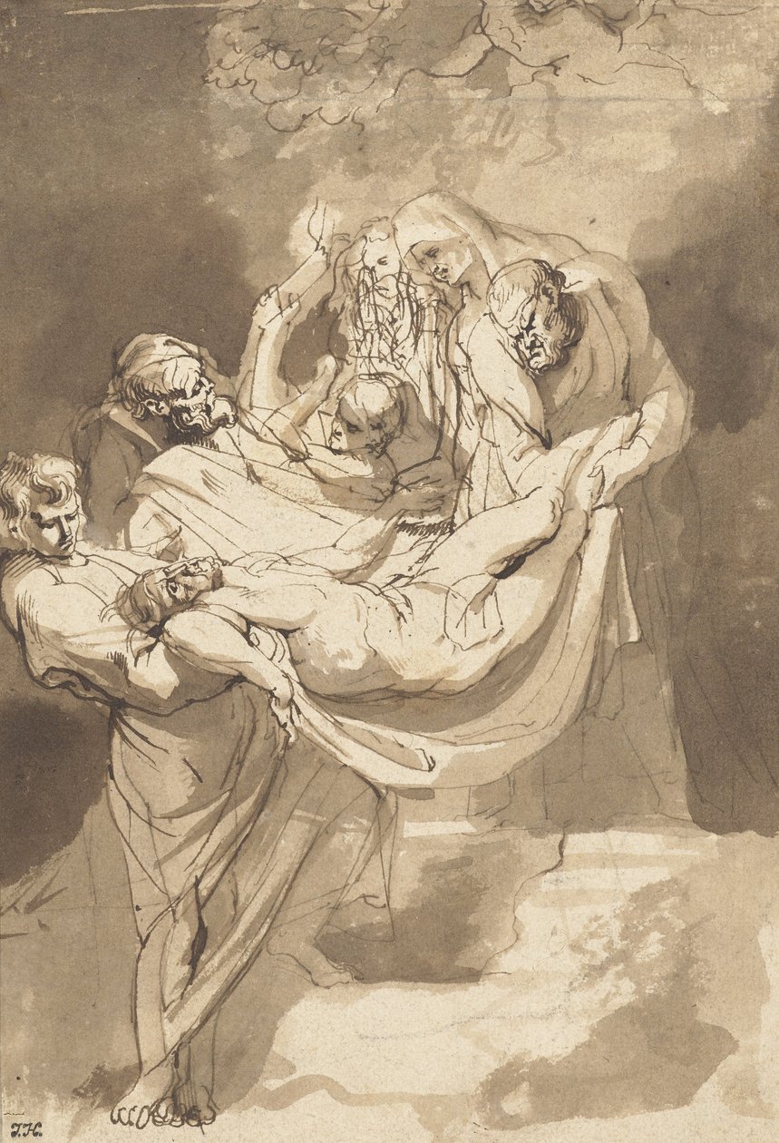 Kristi nedläggning i graven, 1615-17 (bläck och wc på papper) av Peter Paul Rubens