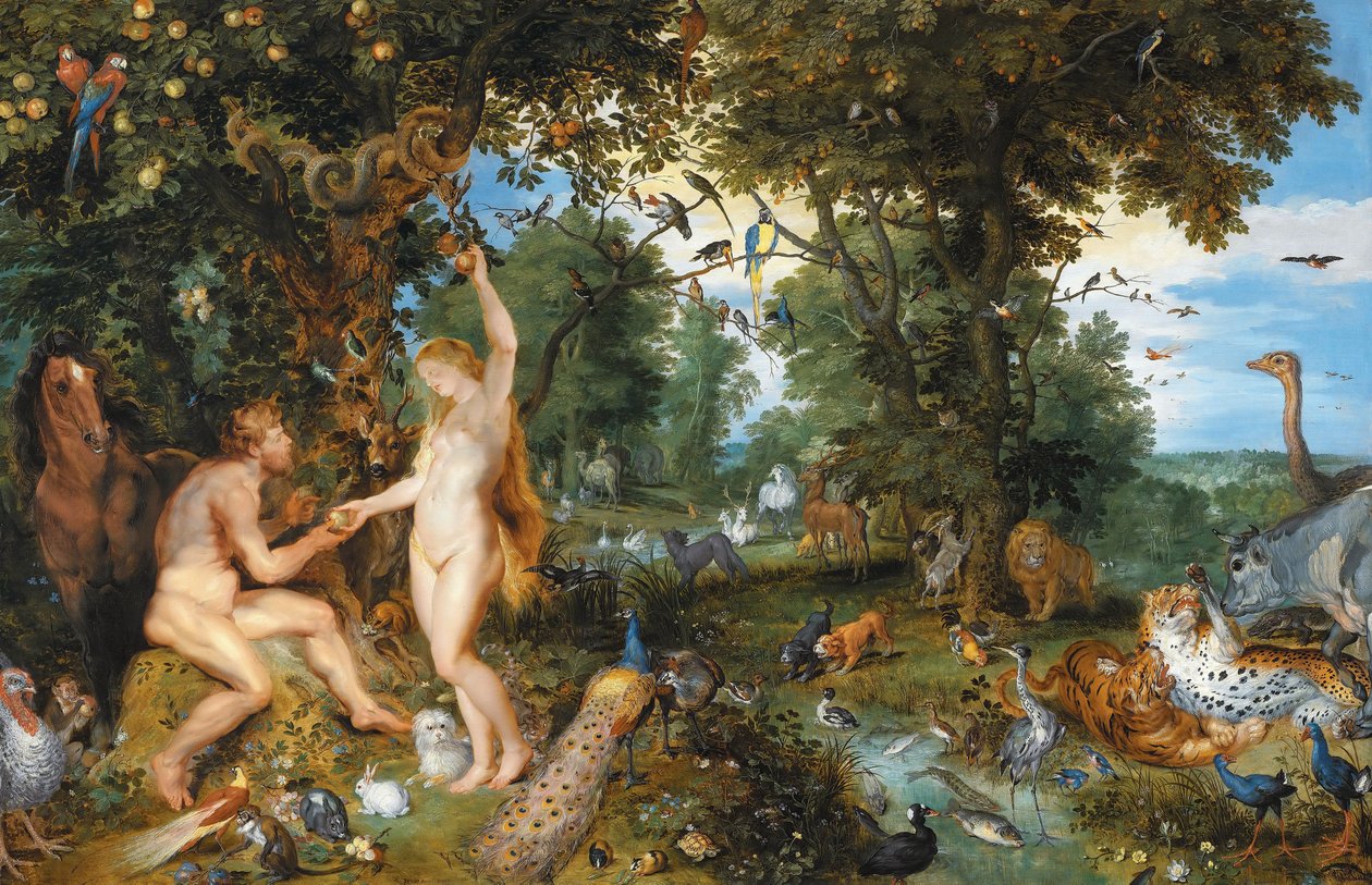 Het aards paradijs met de zondeval van Adam en Eva av Peter Paul Rubens