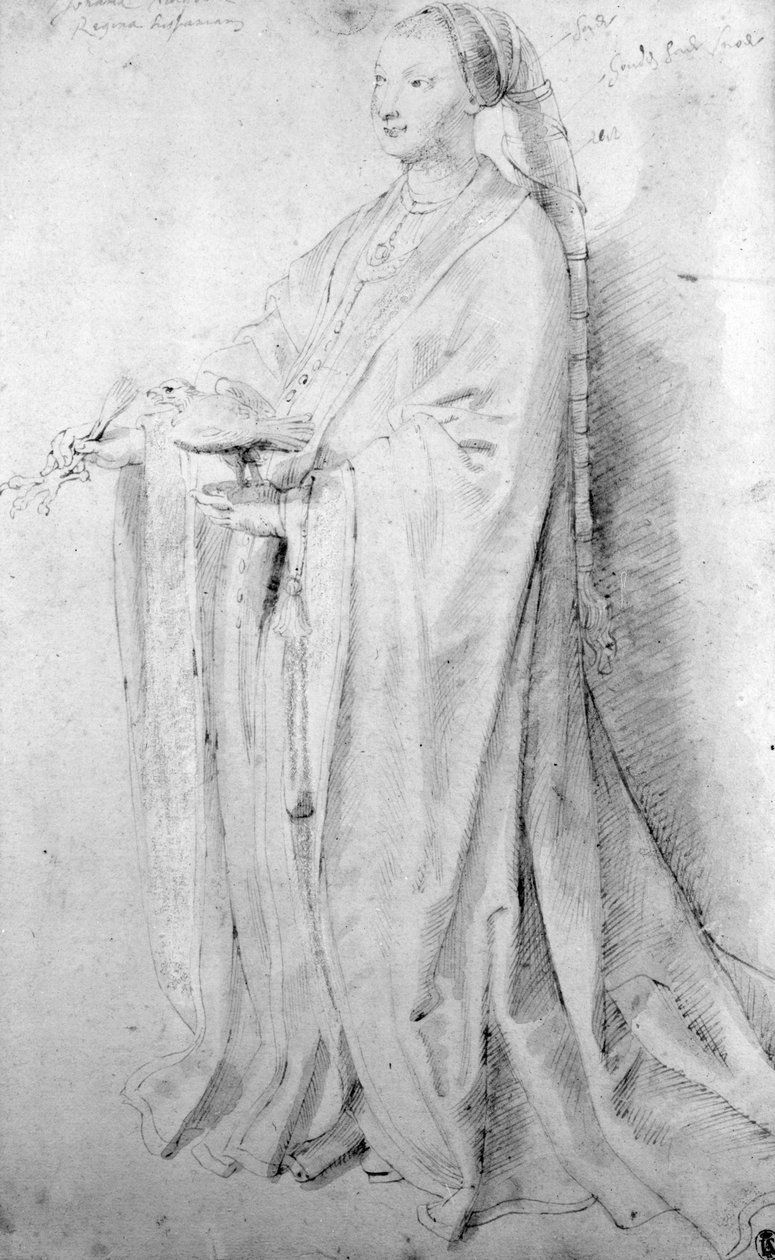 Joanna den galna, drottning av Spanien (penna, bläck och tvätt på papper) av Peter Paul Rubens