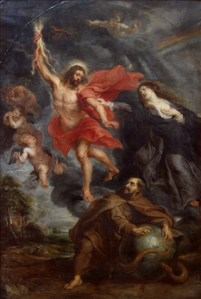 Lintersection de la Vierge et de Saint-François arrêtant les foudres divines av Peter Paul Rubens