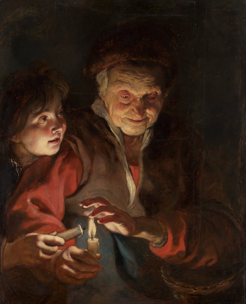 Gammal kvinna och pojke med ljus, ca 1616-1617 av Peter Paul Rubens