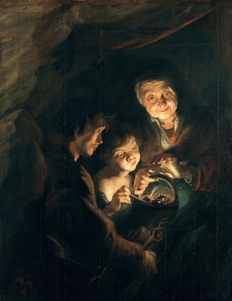 Gammal kvinna med en korg med kol av Peter Paul Rubens