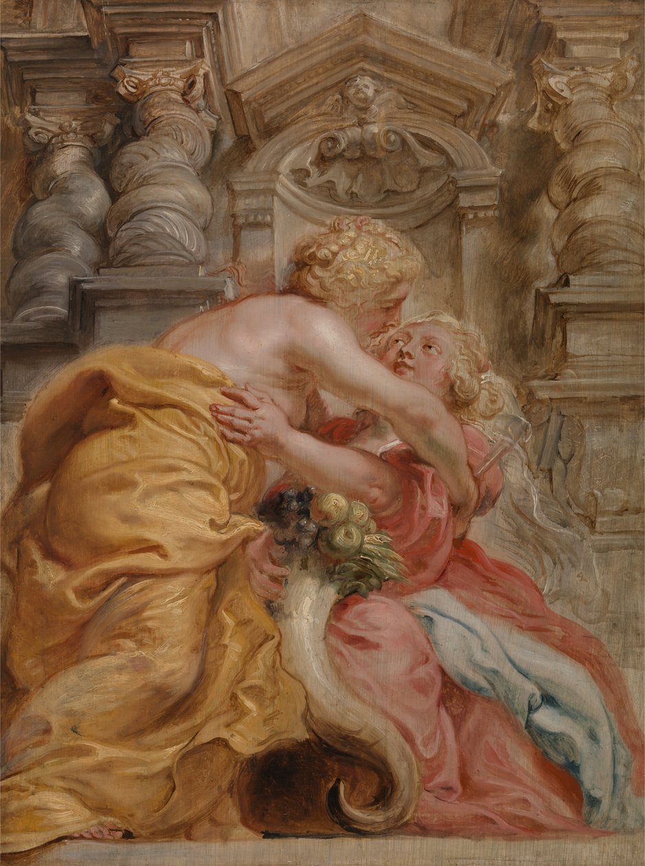 Fred som omfamnar överflöd av Peter Paul Rubens