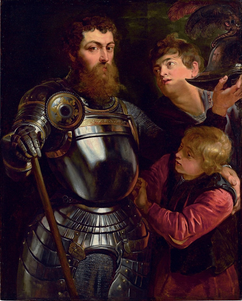 Portrait of a commander, three-quarter-length, being dressed for battle av Peter Paul Rubens