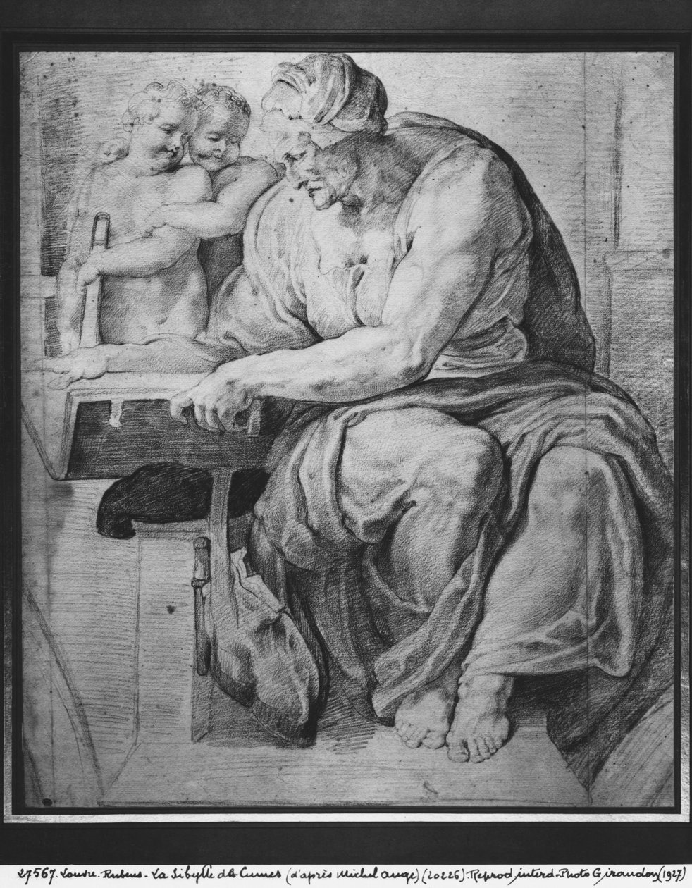 Cumaean Sibyll, efter Michelangelo Buonarroti (1475-1564) (pierre noire och röd krita på papper) av Peter Paul Rubens
