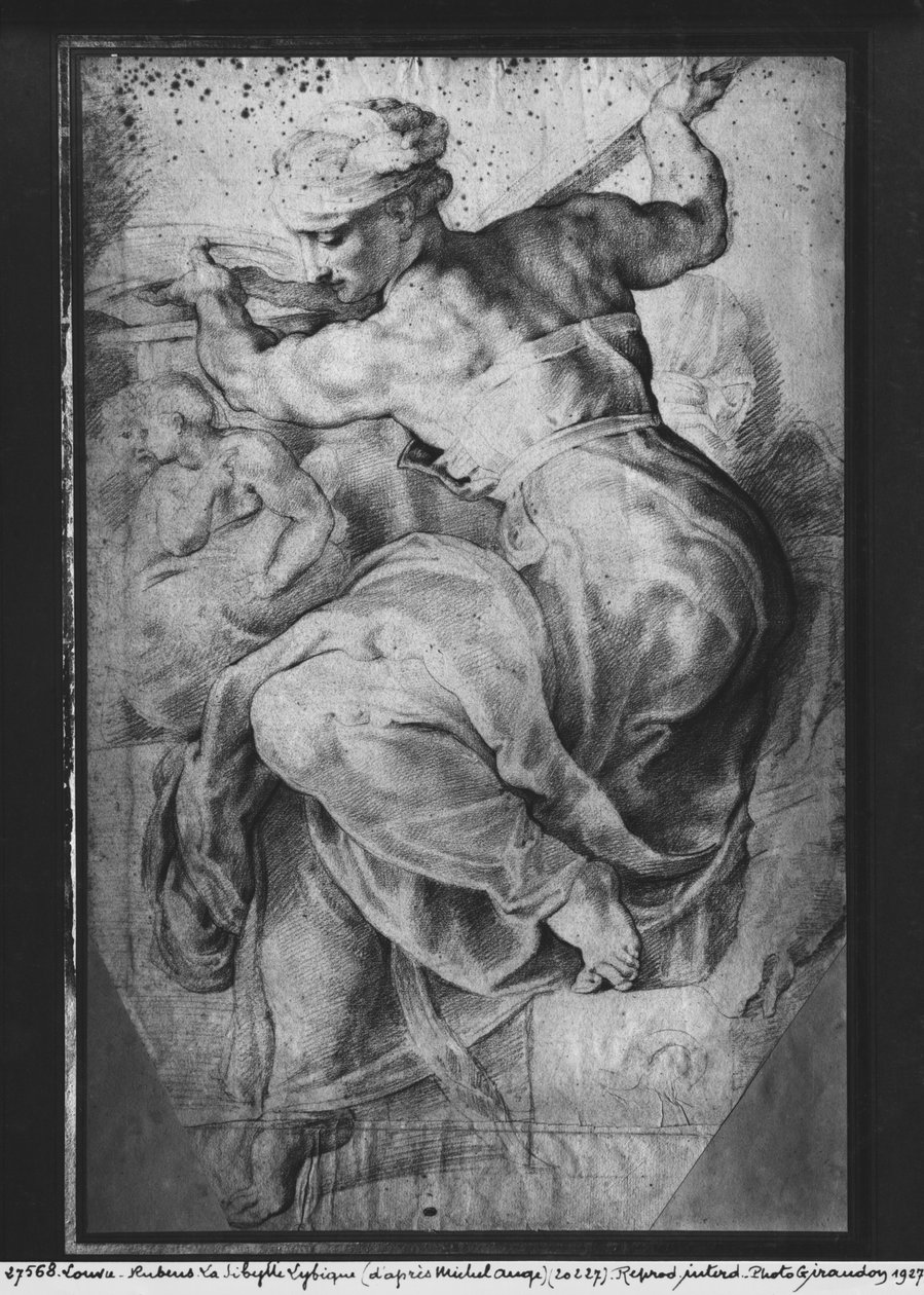 Den libyska sibylla, efter Michelangelo Buonarroti (pierre noire och röd krita på papper) av Peter Paul Rubens