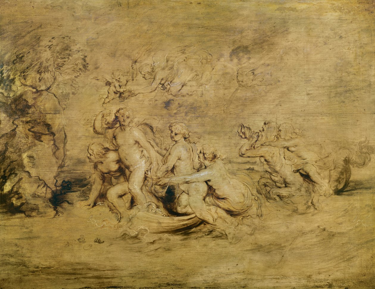 The Triumph of Venus (rött, svart och vitt bläck och krita på papper) av Peter Paul Rubens