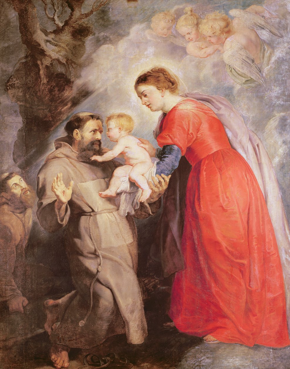 Jungfrun presenterar spädbarnet Jesus för Saint Francis, 1618 av Peter Paul Rubens