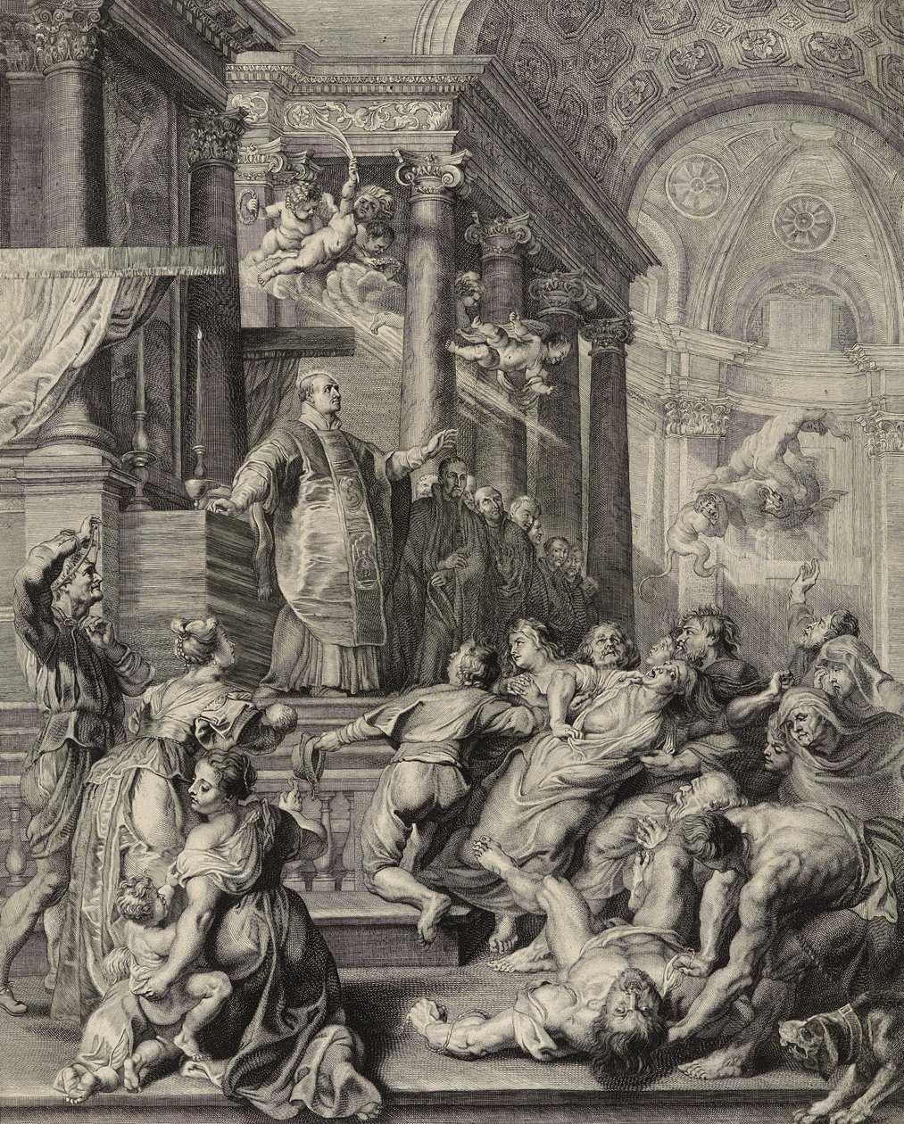 Saint Ignatius Loyola (gravyr på lagt papper) av Peter Paul after Rubens