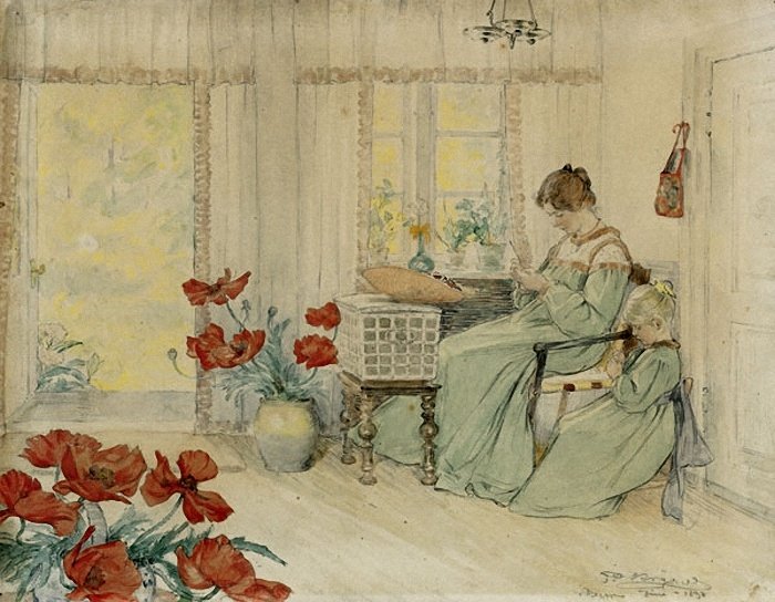 Marie and Vibeke embroidering in our home in Skagen Plantage av Peder Severin Krøyer