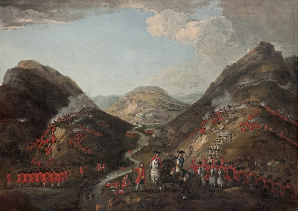The Battle of Glenshiel 1719. Figures probably include Lord George Murray, c 1700 av Peter Tillemans