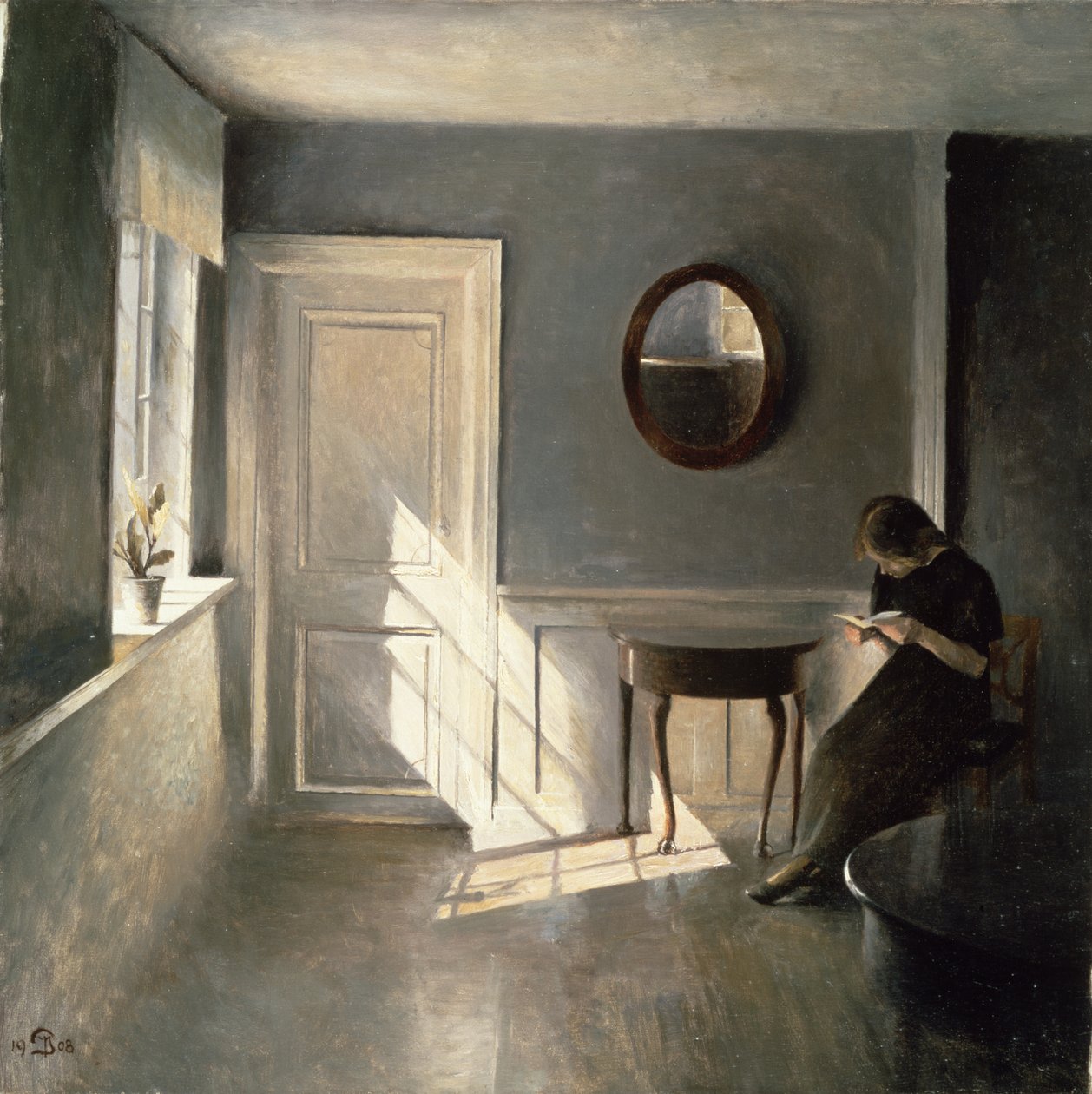 Flicka som läser ett brev i en interiör, 1908 av Peter Vilhelm Ilsted