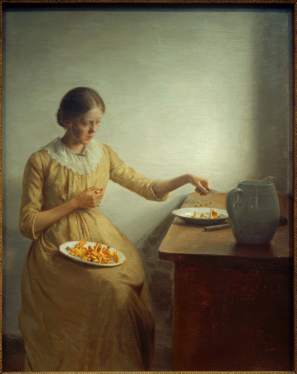 Flicka rensar kantareller av Peter Vilhelm Ilsted