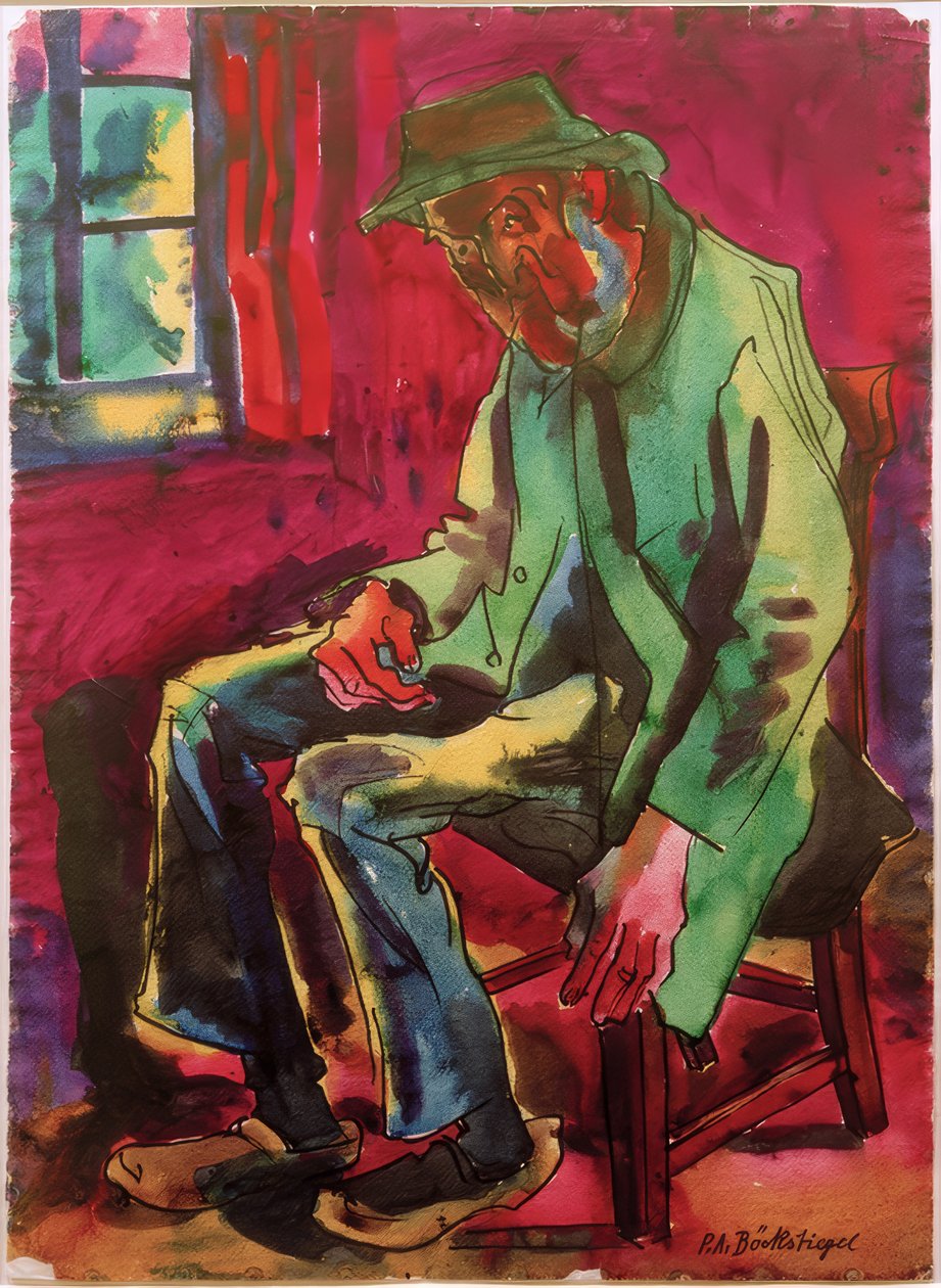 Bonde från Arrode (sitter på stol) av Peter August Böckstiegel