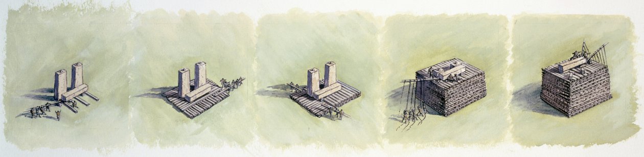 Att höja en överliggare, Stonehenge, förhistorisk, c1990-2010 av Peter Dunn