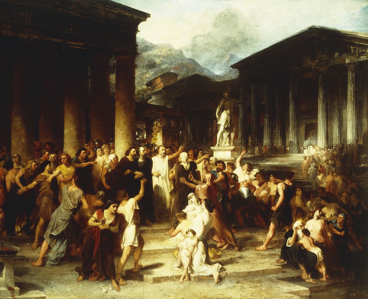 En samling framför templet, av Peter Frederick Rothermel