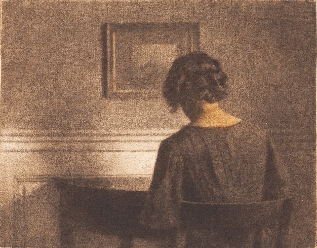 Ung flicka vid ett halvcirkelformat bord av Peter Vilhelm Ilsted