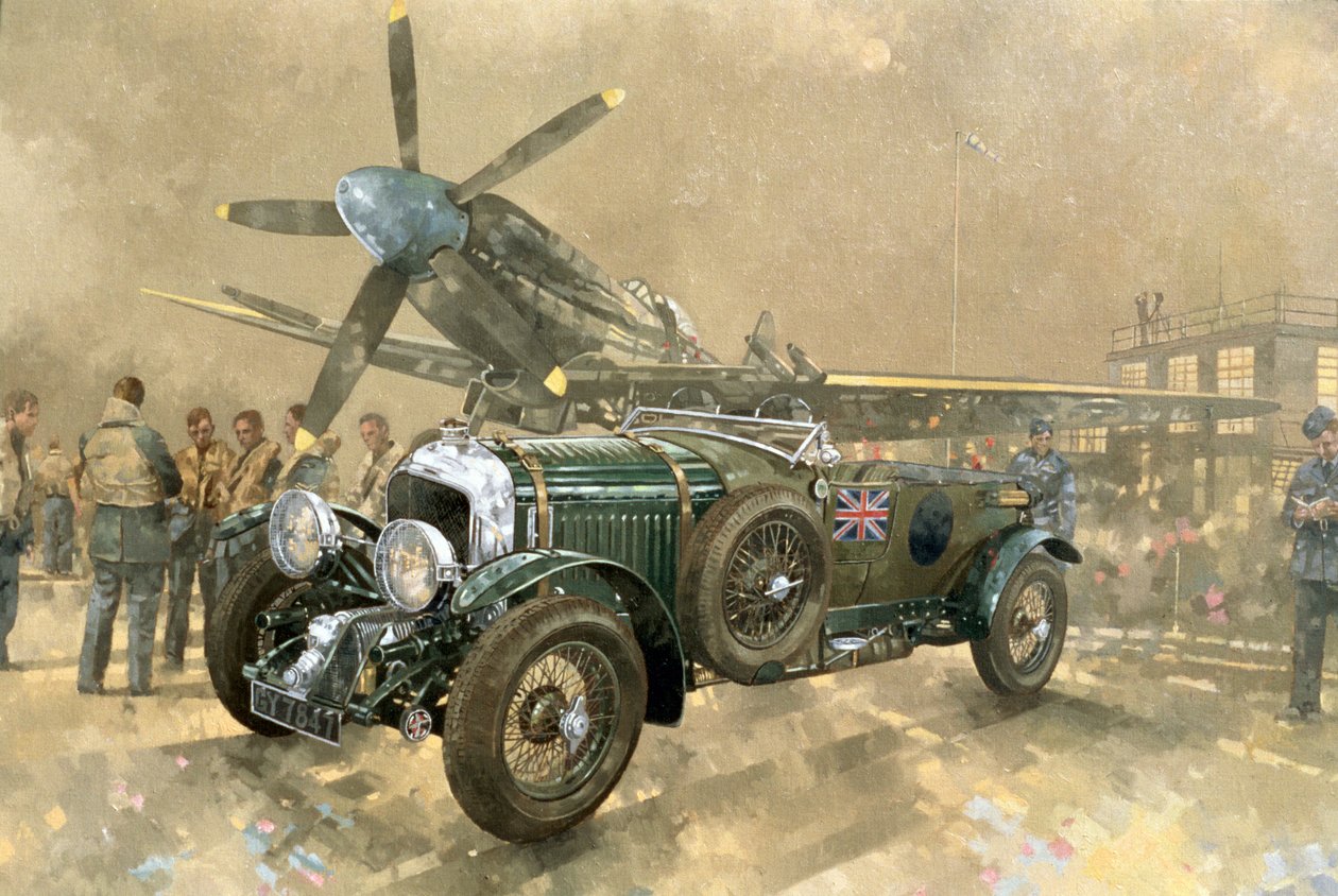 Bentley och Spitfire (olja på duk) av Peter Miller