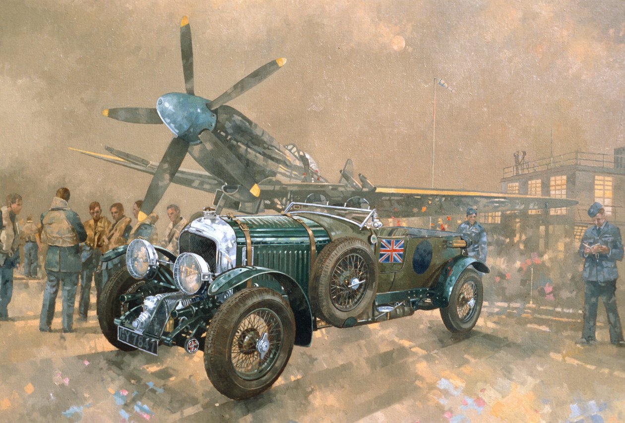 Bentley och Spitfire (olja på duk) av Peter Miller