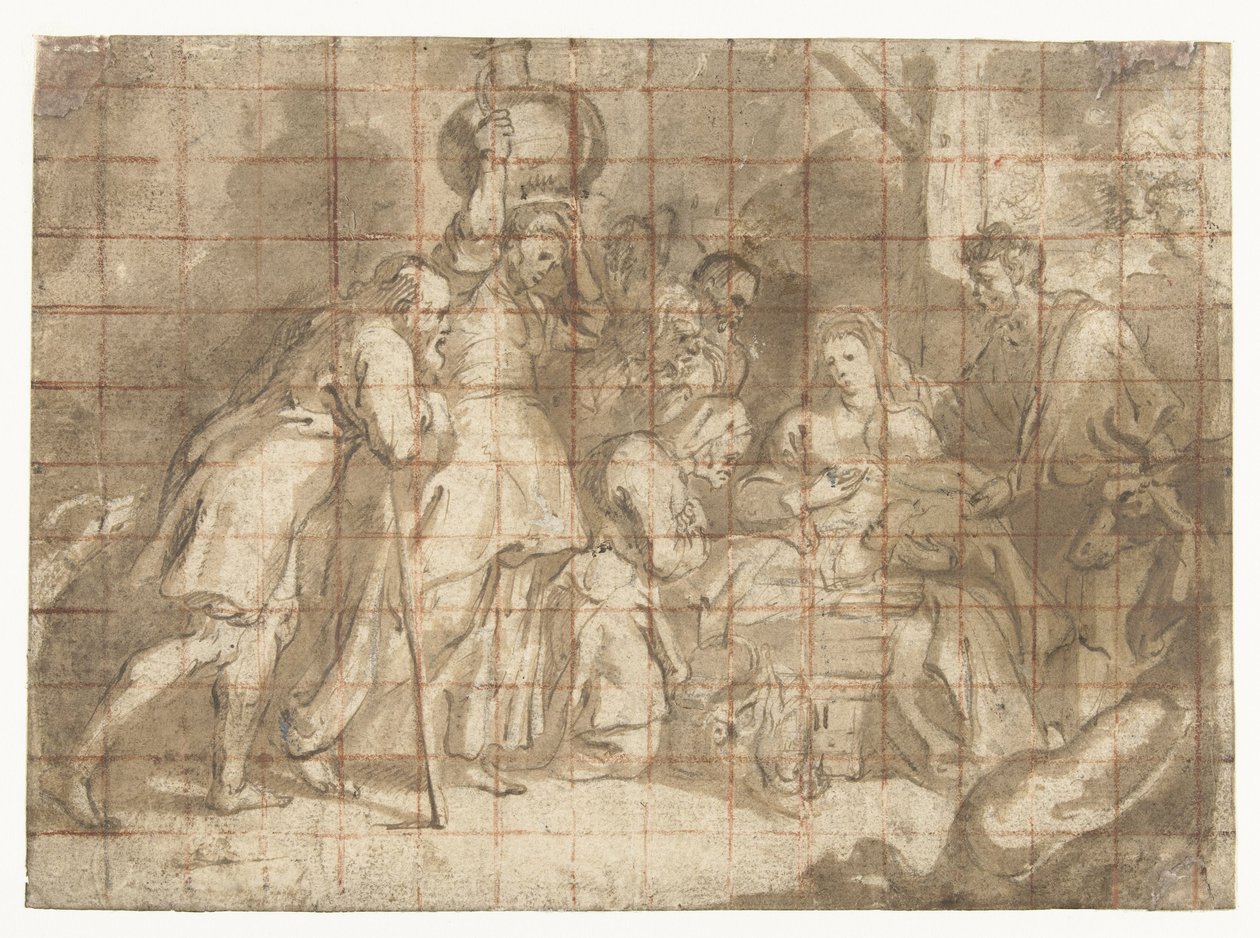 Tillbedjan av herdarna av Peter Paul Rubens (school of)