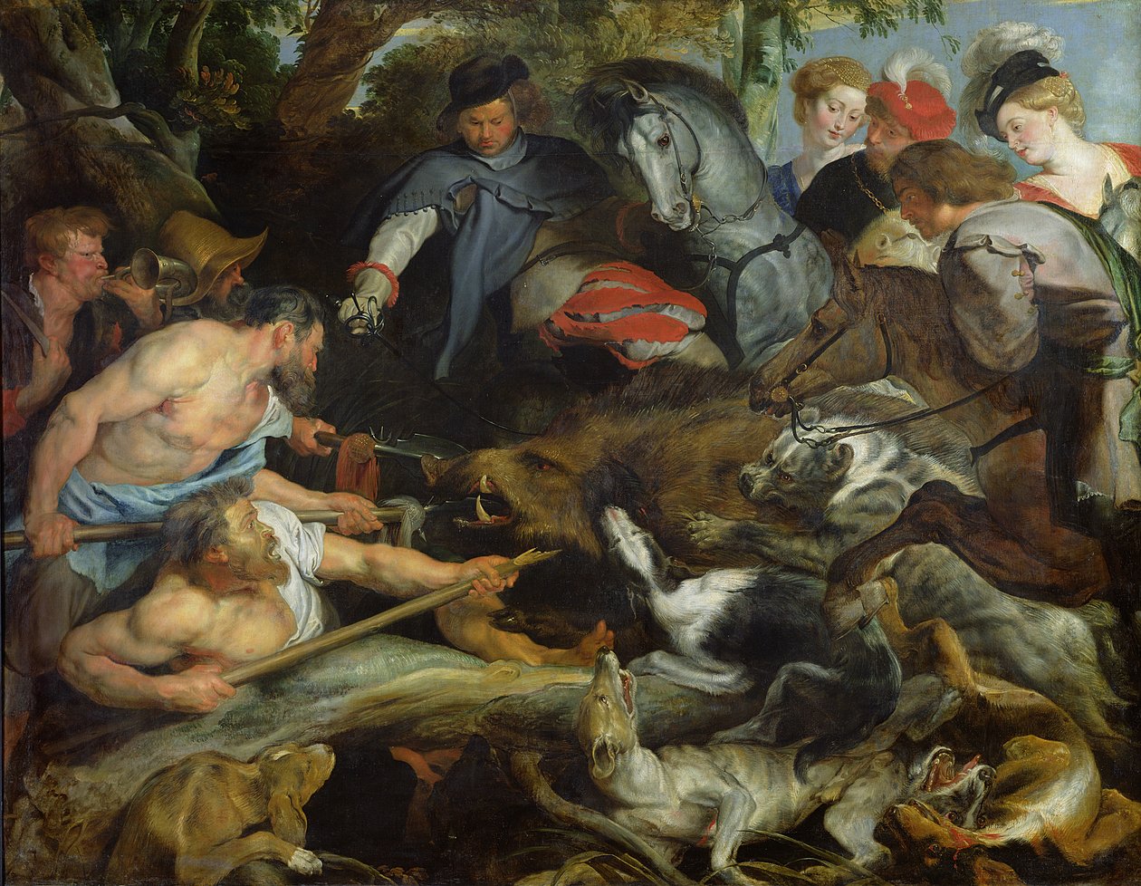 Jagar ett vildsvin, ca 1615-16 av Peter Paul Rubens