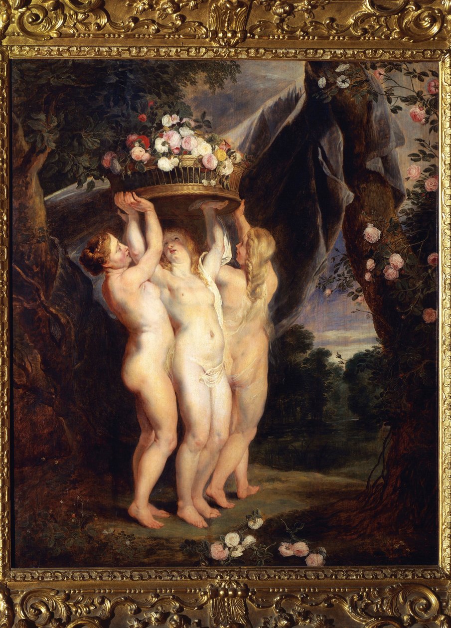 De tre gracerna (olja på duk av Peter Paul Rubens