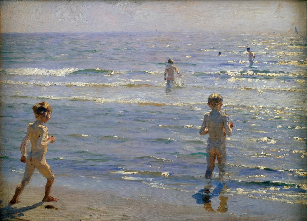 Badande pojkar. Solsken. Skagen av Peder Severin Krøyer