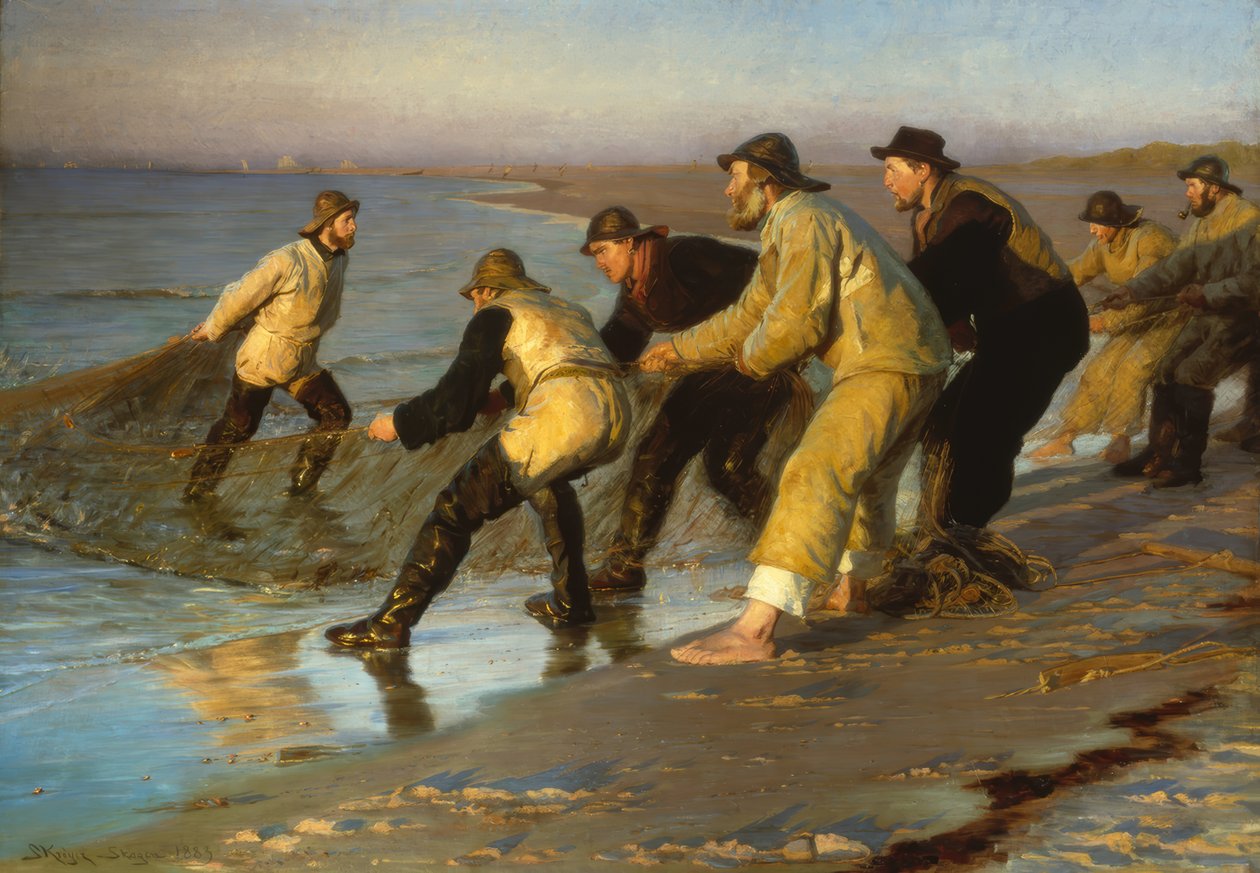 Fiskare drar nät på Skagens strand av Peder Severin Krøyer