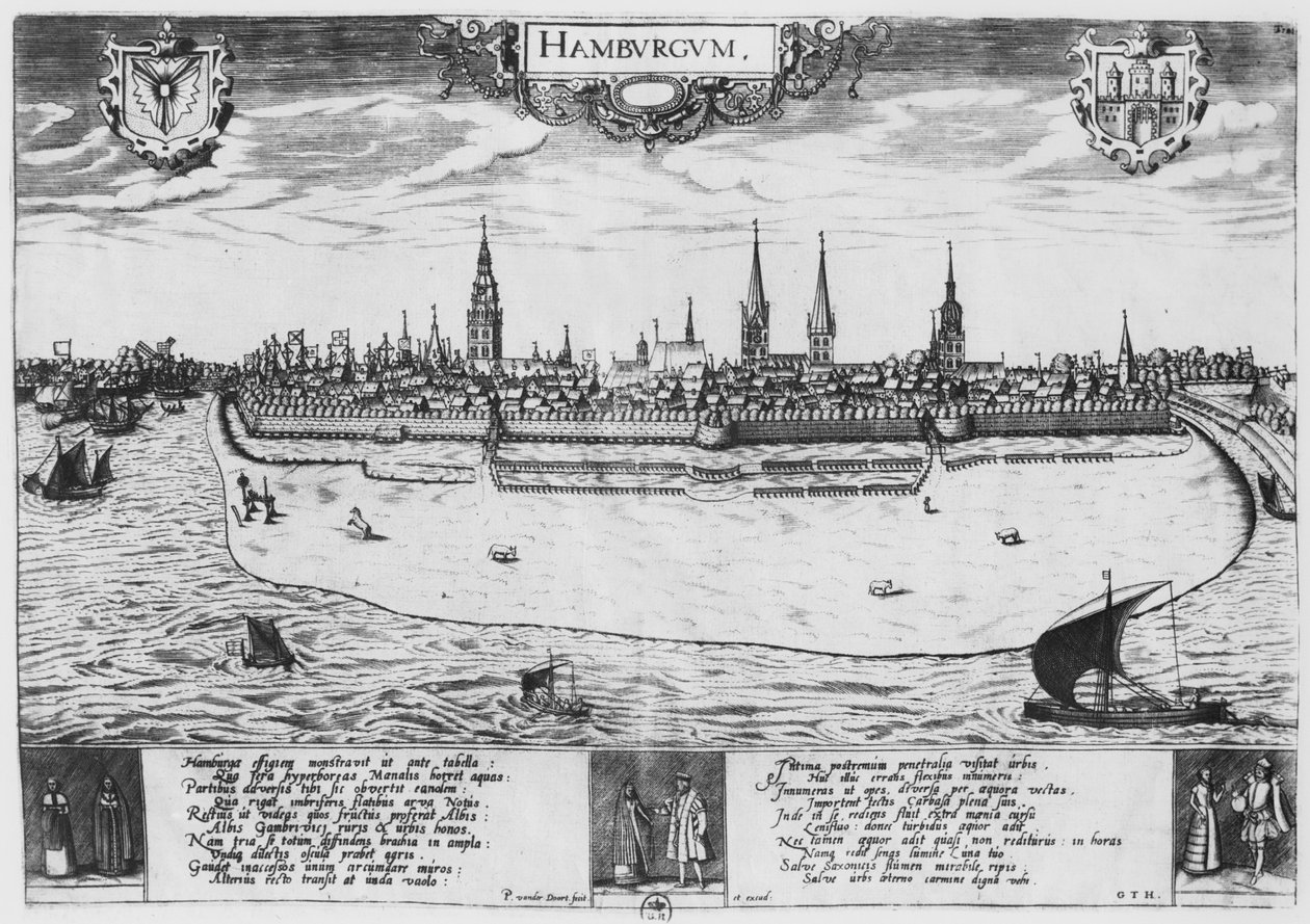 Utsikt över Hamburg av Peter van der Doort