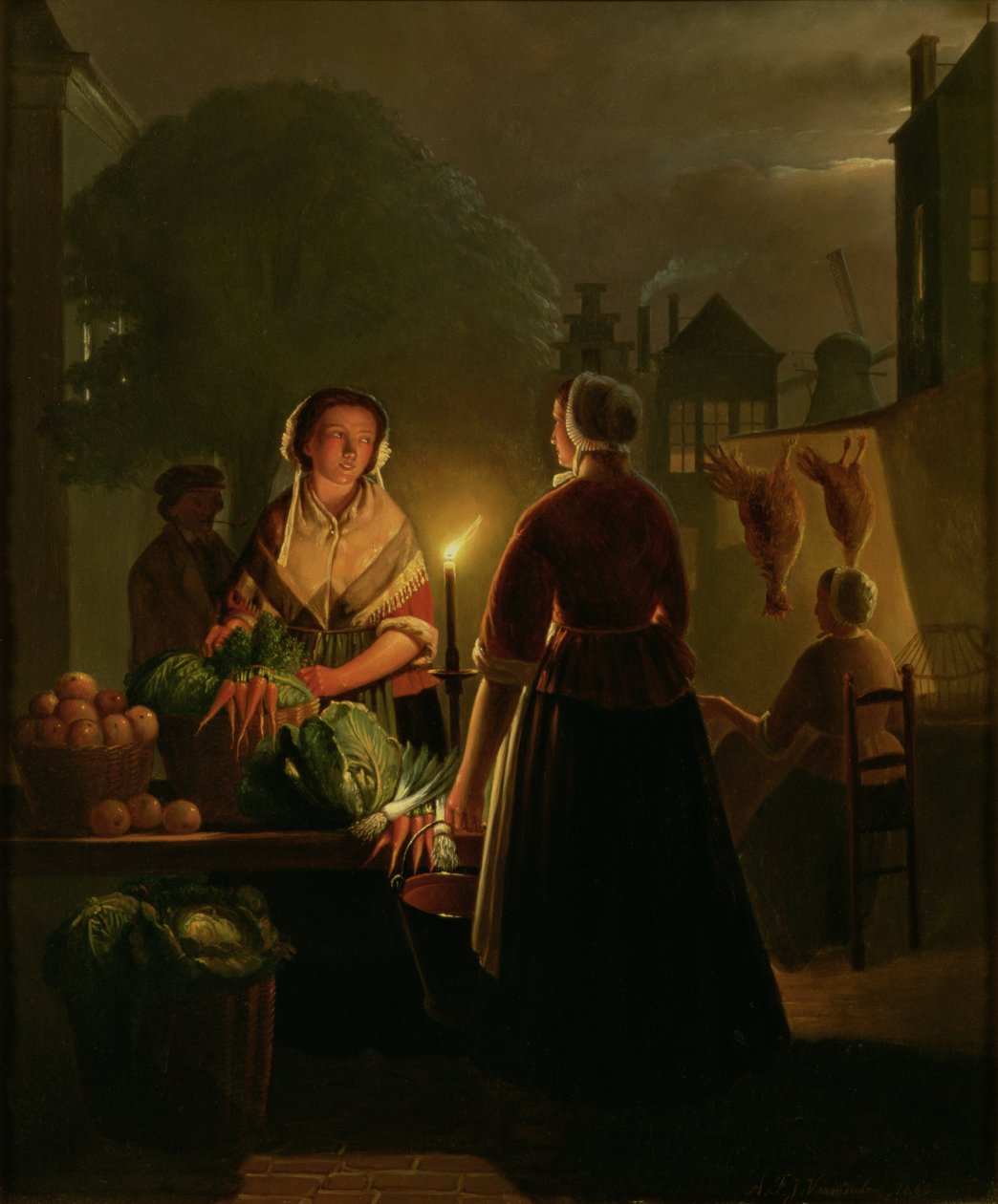 Grönsaksmarknaden vid levande ljus av Petrus van Schendel