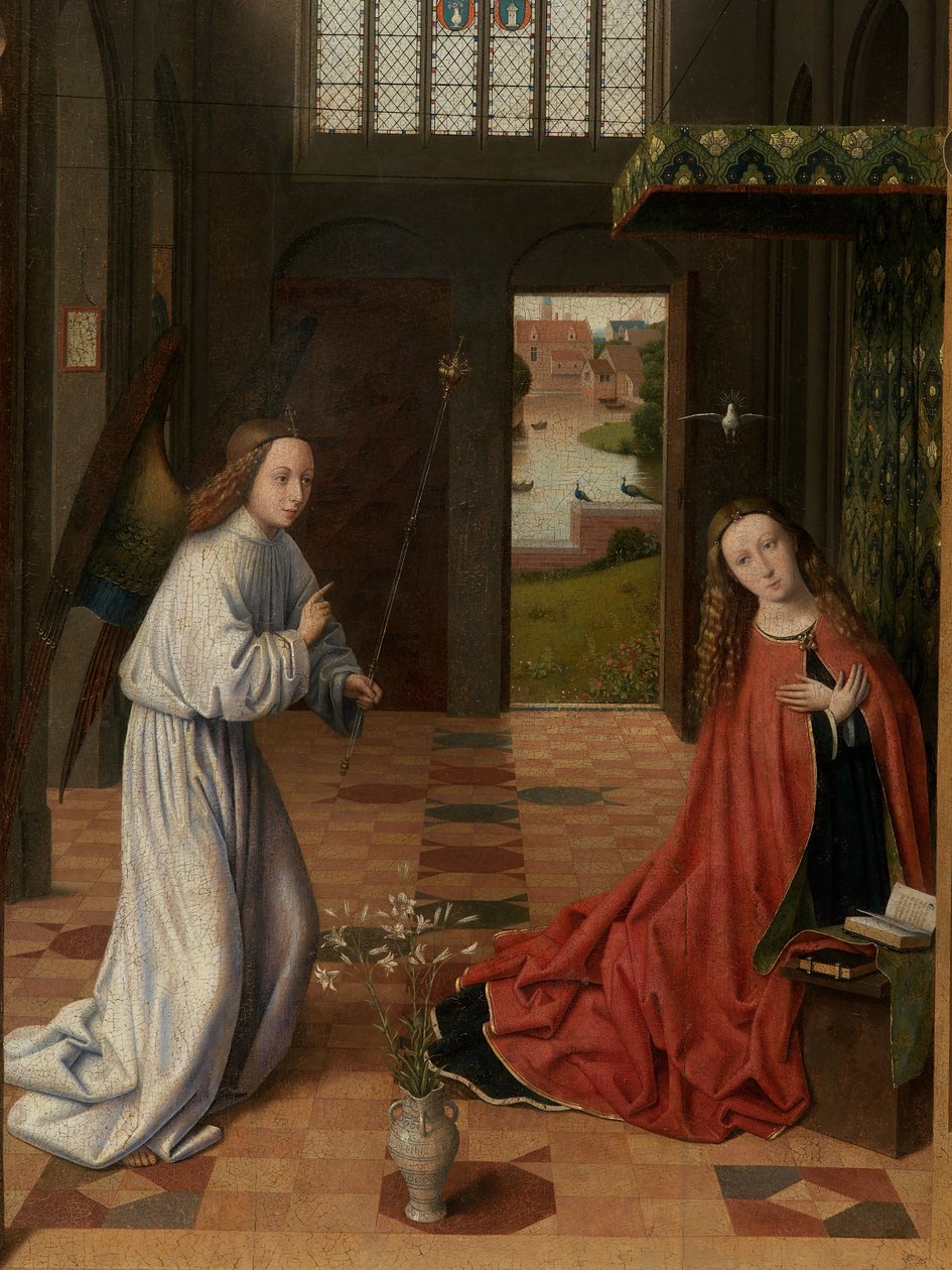 Detalj av tillkännagivandet av Petrus Christus