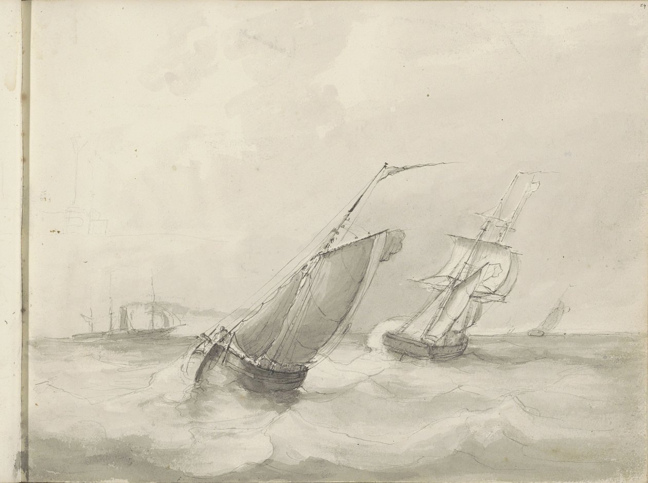 Segelfartyg till havs av Petrus Johannes Schotel (circle of)