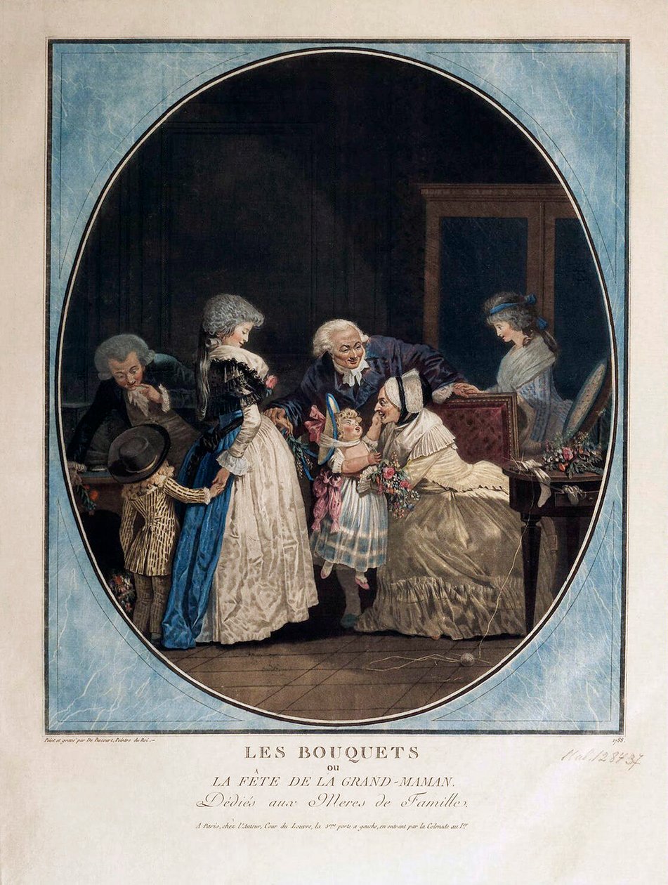 Grattis på mormoderns namnsdag, 1788. av Philibert Louis Debucourt